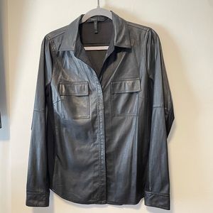 BCBG Vegan Leather Button Down Shirt Jacket